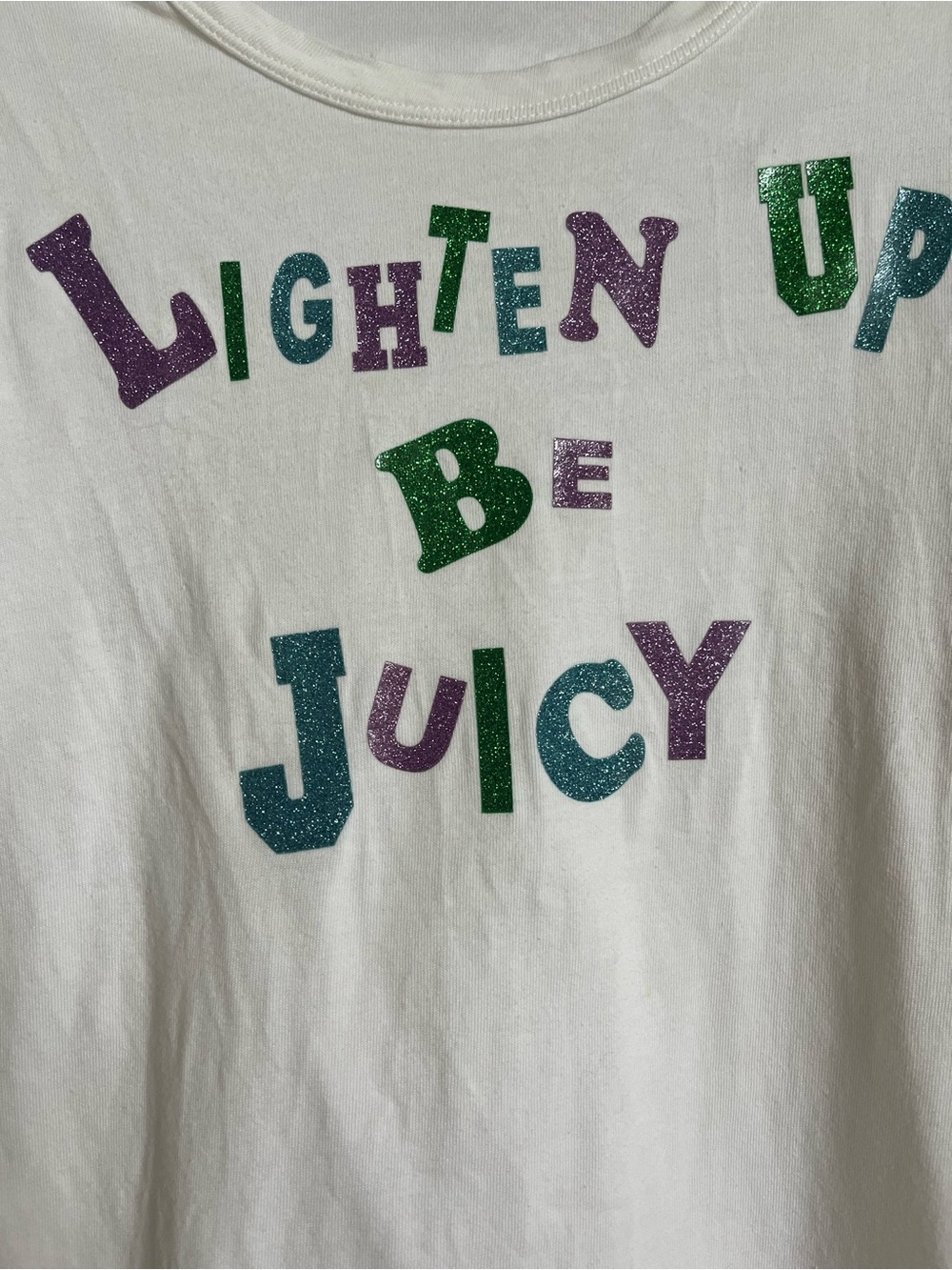 Vintage Y2K Juicy Couture “Lighten Up Be Juicy” Glitter Letter Tee